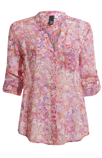 KUT from the Kloth Button Front Long Sleeve Sheer Blouse Slide 1