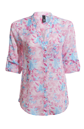 KUT from the Kloth Button Front Long Sleeve Sheer Blouse Slide 1