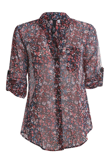 KUT from the Kloth Button Front Long Sleeve Sheer Blouse Slide 1