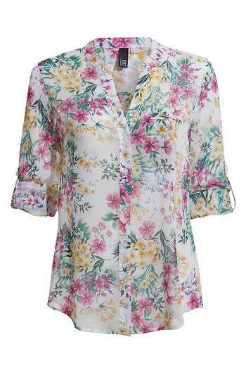 KUT from the Kloth Button Front Long Sleeve Sheer Blouse Slide 1