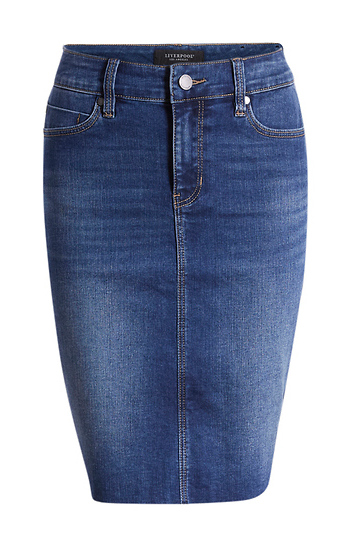 Liverpool Back Split Hem Denim Skirt Slide 1