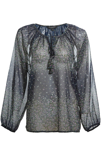Liverpool Balloon Sleeve Sheer Blouse Slide 1