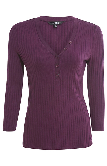 Liverpool 3/4 Rib Knit Button Up Top Slide 1