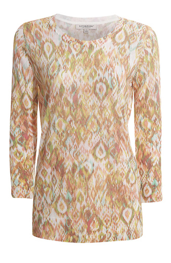 Liverpool Printed Three Quarter Sleeve Knit Top Slide 1