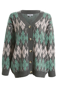 Argyle Pattern Button Front Cardigan Slide 1