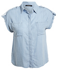 Chambray Hidden Button Front Top