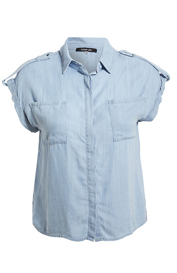 Chambray Hidden Button Front Top Slide 1