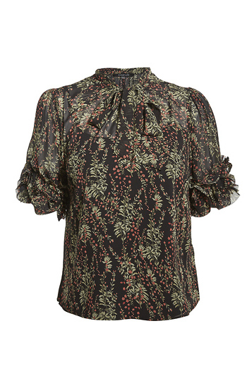 Tie Neck Floral Blouse Slide 1