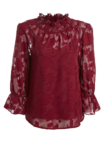 Smock High Neck Floral Embroidered Long Sleeve Slide 1
