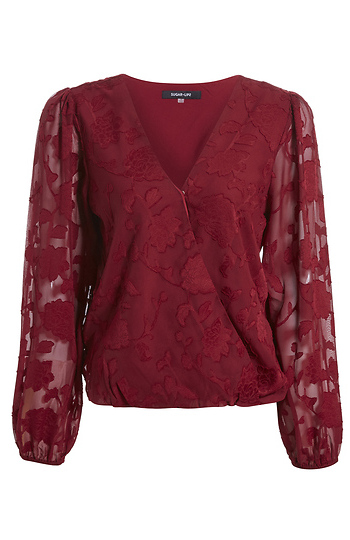 Surplice Floral Embroidered Blouse Slide 1