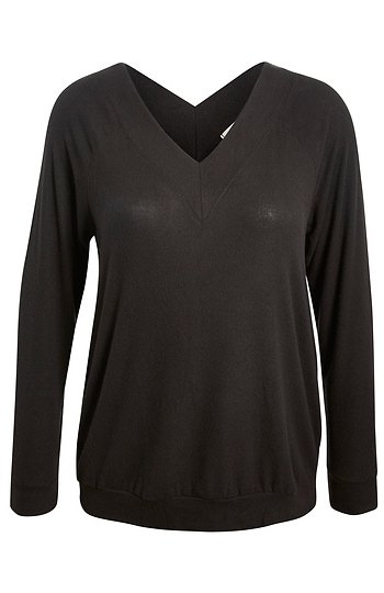 Double V Neck Long Sleeve Top Slide 1
