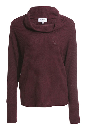 Cowl Neck Brushed Waffle Knit Top Slide 1
