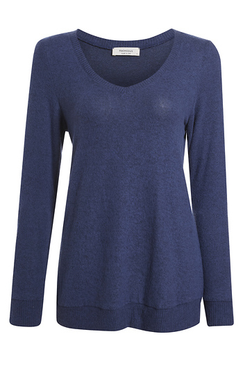 V-Neck Contrast Ribbed Brushed Top Slide 1