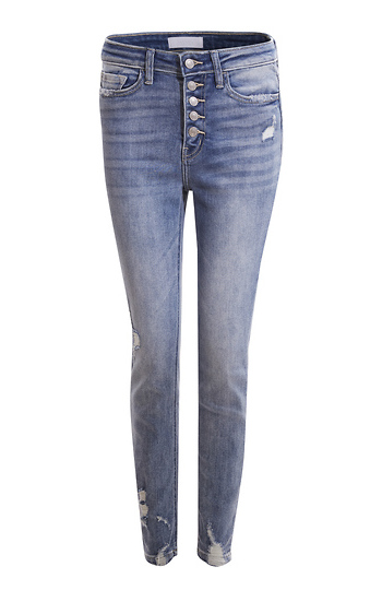 High Rise Crop W/ Exposed Button Fly Denim Slide 1