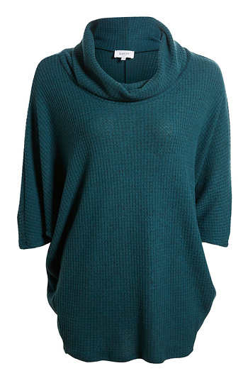 Cowl Neck Waffle Knit Top Slide 1