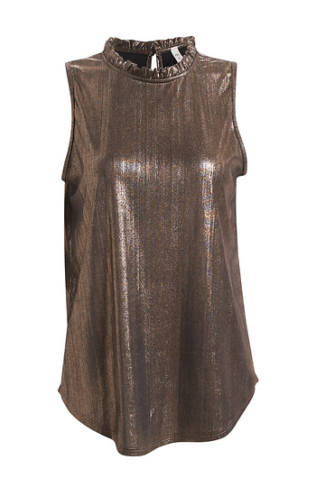 Metallic Knit Ruffle Mock Neck Top Slide 1