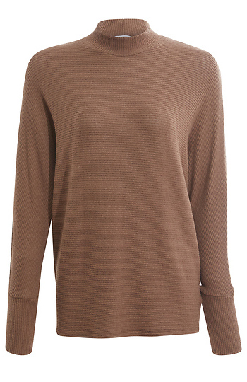 Mock Neck Brushed Ribbed Top Slide 1