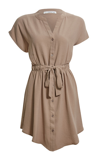 Button Front Mini Dress with Self Tie Slide 1