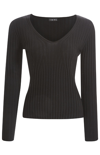 V Neck Ribbed Top Slide 1