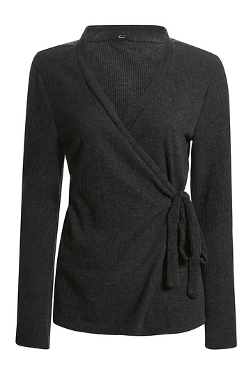 Long Sleeve Wrap Knit Top Slide 1