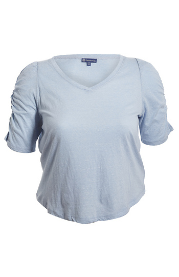 Democracy V Neck with Ruched Sleeve Slide 1