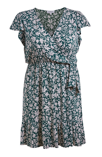 Surplice Neck Floral Wrap Dress Slide 1
