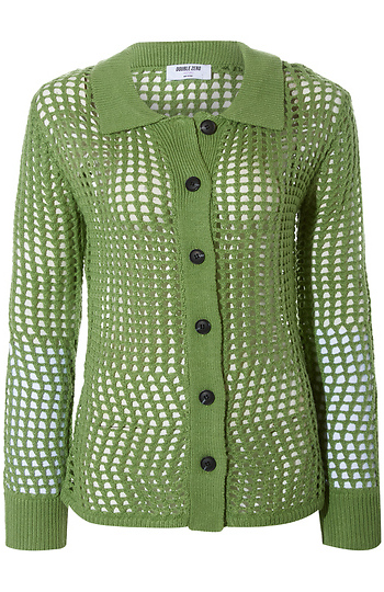 Open Knit Collared Cardigan Slide 1