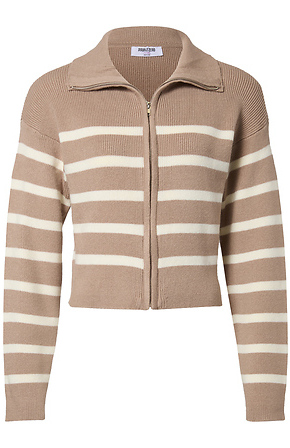 Striped Zip Up Cardigan in Taupe Multi M - L | DAILYLOOK