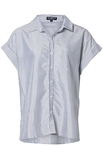 Short Sleeve Button Front Striped Top Slide 1