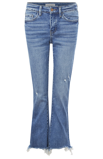 Mid Rise Distressed Hem Bootcut Slide 1