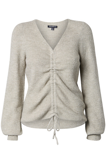 Ribbed Front Ruched Sweater Slide 1