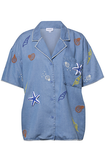 Embroidered Denim Top Slide 1