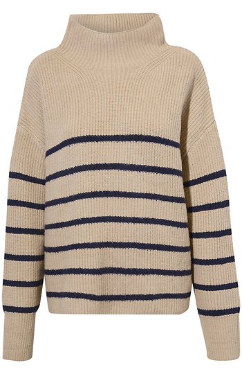 Fluffy High Neck Striped Hem Sweater Slide 1