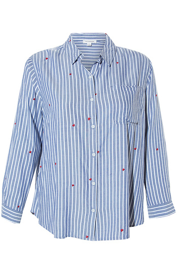 Beach Lunch Lounge Embroidered Heart Button Up Slide 1