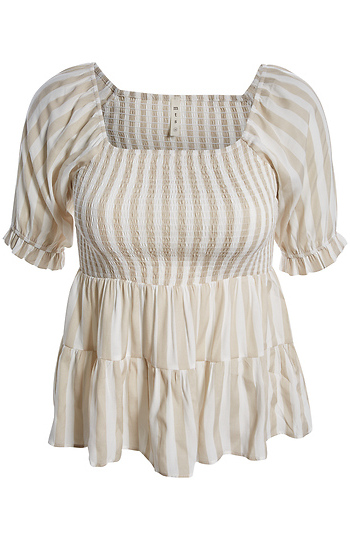 Smocked Striped Peplum Top Slide 1