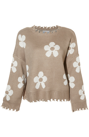 Distressed Floral Patterned Pullover Sweater Slide 1