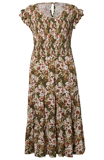 Smocked Floral Print Maxi Dress Slide 1