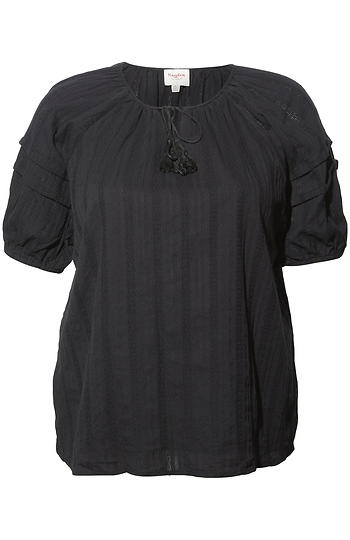 Pleated Sleeve Crochet Textured Top Slide 1