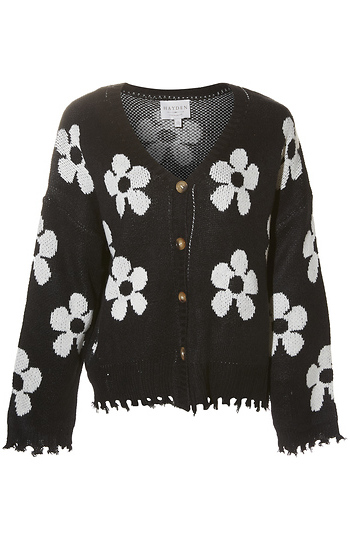 Distressed Floral Patterned Cardigan Slide 1