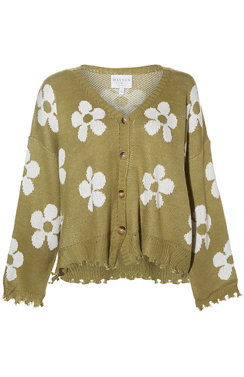 Distressed Floral Patterned Cardigan Slide 1