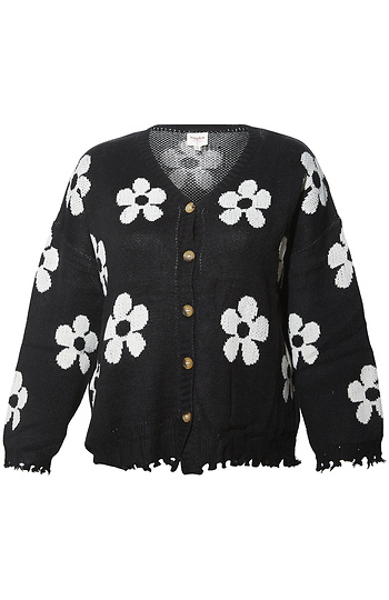 Distressed Floral Patterned Cardigan Slide 1