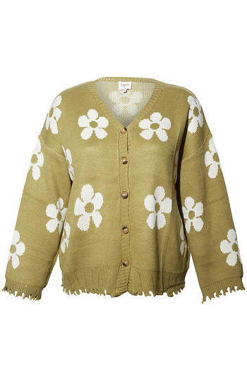 Distressed Floral Patterned Cardigan Slide 1