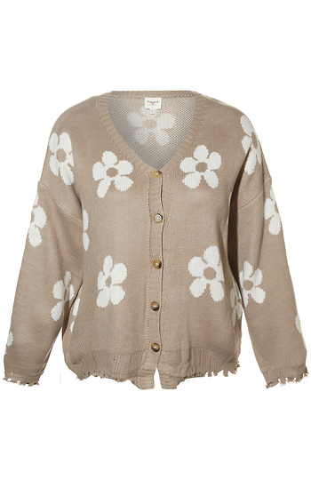 Distressed Floral Patterned Cardigan Slide 1