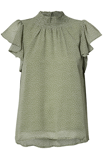 Smocked Neck Ruffle Blouse Slide 1