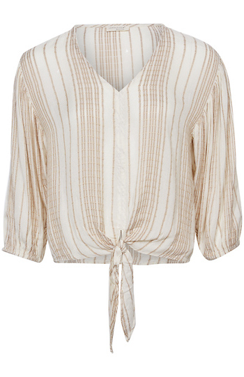 Striped 3/4 Sleeve Tie Front Top Slide 1