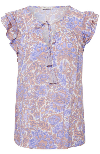 Split Neck Tie Blouse Slide 1