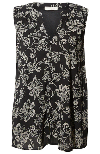 Black Floral Button Front Tank Slide 1