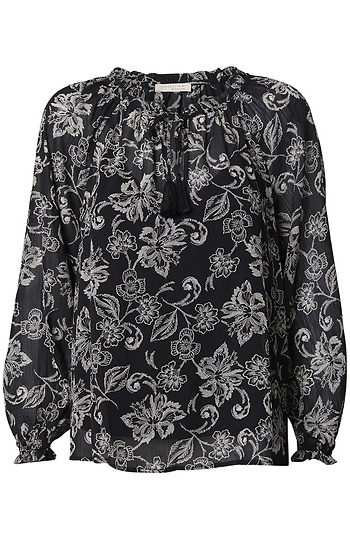 Floral Print V-Neck with Tie Blouse Slide 1