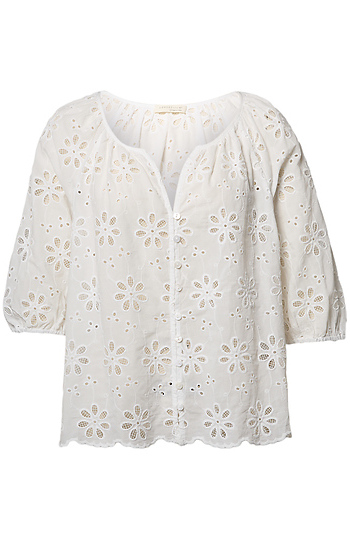 Button Front Floral Embroidered Top Slide 1