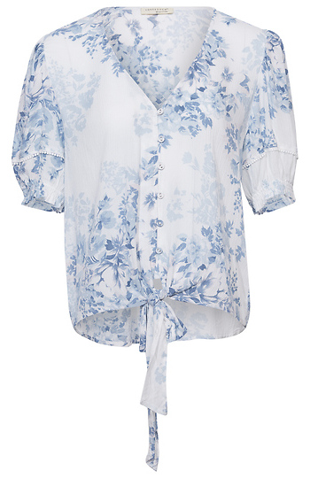 Puff Sleeve Front Knot Tie Top Slide 1